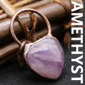 Pendentif vintage en améthyste violette en forme de cœur avec détail d'anneau en cuivre - Pendentif cœur / Améthyste