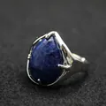Unique waterdrop shaped silver-tone ring featuring a large blue lapis lazuli stone - Lapis Lazuli