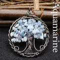Ciondolo albero della vita vintage avvolto in filo con scaglie di acquamarina blu - Stile Albero della Vita / Acquamarina (Bronzo)