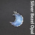 Minimalist crescent moon opal stone pendant with elegant silver jagged edge finish - Moon Opal Pendant (Silver Edge)