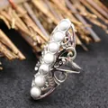 Vintage exaggerated silver-tone adjustable ring with white howlite stone in ornate design - Adjustable Open / Howlite