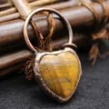 Collier pendentif vintage en pierre d'oeil de tigre en forme de coeur, cadre en cuivre - Pendentif cœur / Œil de tigre