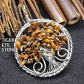 Handcrafted silver wire wrapped tree of life pendant with natural tiger eye crushed stones - Pendant Only (No Chain) / Tiger's Eye