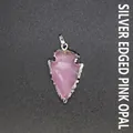 Arrowhead shaped pink synthetic opal pendant with textured silver-plated edging detail - Arrowhead Pink Opal Pendant (Silver Edge)