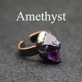 Anello regolabile in rame vintage con pietra di ametista viola naturale - Aperto Regolabile / Ametista (Bronzo Antico)