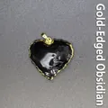 Elegant heart-shaped black obsidian gemstone pendant with irregular gold plated rim - Heart Obsidian Pendant (Gold Edge)