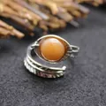 Medieval style adjustable feather band ring featuring a polished oval red aventurine stone - Adjustable Open / Red Aventurine