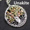 Handmade unakite tree of life wire wrapped pendant necklace in silver tone finish - Pendant Only (No Chain) / Unakite
