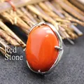 Vintage style large oval red jasper stone ring with silver-tone adjustable band - Adjustable Open / Red Jasper