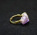 Anello vintage fatto a mano in filo d'oro con una pietra di cristallo ametista viola - Aperto Regolabile / Ametista (Oro)