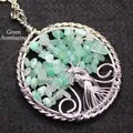 Retro silver wire tree of life pendant featuring natural light green aventurine chips - Pendant Only (No Chain) / Aventurine Jade