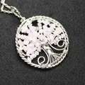Handmade Tree of Life pendant with natural pink rose quartz chips and silver wire wrapping - Pendant Only (No Chain) / Rose Quartz