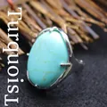 Statement adjustable ring featuring a large oval turquoise stone in a silver setting - Adjustable Open / Turquoise