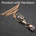 Vintage bull skull pendant necklace featuring amethyst crystal pillars in bronze finish - Bull Head Pendant With Necklace