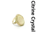 Vintage gold wire wrapped open ring featuring a natural pale yellow lemon crystal - Citrine