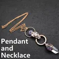 Vintage copper bull head necklace featuring amethyst and clear crystal point pendant. - Tiger Head Pendant With Necklace