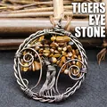 Collana pendente albero della vita vintage con pietre di occhio di tigre - Stile Albero della Vita / Occhio di Tigre (Bronzo Antico)