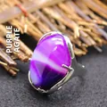 Statement adjustable ring featuring a large oval purple banded agate stone - Adjustable Open / Purple Agate