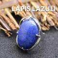 Adjustable silver ring featuring a large oval blue lapis lazuli stone statement jewelry - Adjustable Open / Lapis Lazuli