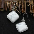 Elegant rhombic white turquoise drop earrings with silver hooks for chic daily wear - Howlite