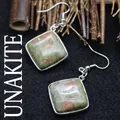 Natural Unakite stone drop earrings with silver rhombus frames and fish hook backings - Unakite