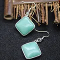Elegant square green aventurine stone dangle earrings with silver hooks for women - Aventurine Jade