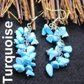 Bohemian style light blue turquoise crushed stone drop earrings with gold hooks for women - Blue Turquoise