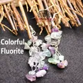 Elegant bohemian handmade natural colorful fluorite crystal chip drop earrings set - Colorful Fluorite