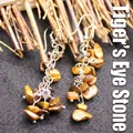Bohemian style natural tiger eye stone chip dangle earrings with silver chain for women - Tiger's Eye