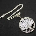 Personalized handmade white crystal gravel Tree of Life necklace pendant with silver chain - Necklace (Includes Pendant) / White Crystal