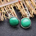 Simple round green malachite pattern ear hook drop earrings for elegant daily style - Malachite