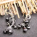 Bohemian drop earrings featuring natural irregular black obsidian crystal stone chips. - Obsidian