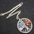 Silver wire wrapped tree of life necklace with colorful natural crystal chips - Necklace (Includes Pendant) / Rainbow