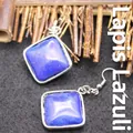 Boucles d'oreilles pendantes carrées en lapis-lazuli avec pierre bleue et finition argent - Lapis-lazuli