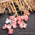 Elegant handmade watermelon red crystal crushed stone dangle earrings for women - Watermelon red