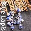 Bohemian style handmade blue sodalite stone chip dangle earrings with silver hooks - Blue Sodalite