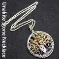 Handmade wire wrapped Life Tree pendant with Unakite crystal chips and silver chain - Necklace (Includes Pendant) / Unakite