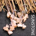 Bohemian style peach sunstone crystal chip drop earrings with golden hooks for women - Sunstone
