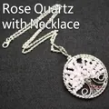 Personalized pink crystal tree of life wire wrapped pendant necklace for women - Necklace (Includes Pendant) / Rose Quartz