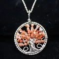 Handmade Tree of Life pendant necklace with natural red agate crushed stones and silver chain - Necklace (Includes Pendant) / Red Agate