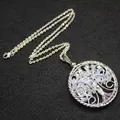 Silver Tree of Life wire wrapped pendant necklace with white and blue crystal chips - Necklace (Includes Pendant) / Opal