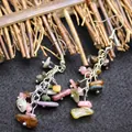 Bohemian style multicolor natural crystal chip drop earrings with silver-tone hooks - Tourmaline