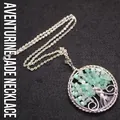 Tree of life pendant necklace with green aventurine crystal chips and silver wire wrap - Necklace (Includes Pendant) / Aventurine Jade