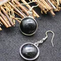 Simple round obsidian-style drop earrings with silver hooks for women everyday wear - Obsidian