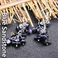 Handmade blue sandstone gravel drop earrings with irregular natural crystal stones - Blue Sandstone