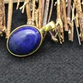 Elegant minimalist 24K gold plated oval blue lapis lazuli stone pendant necklace for women - Lapis Lazuli