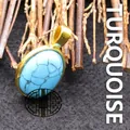 Elegant minimalist oval turquoise stone pendant with 24k gold plating for jewelry - Blue Turquoise