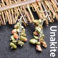 Natural unakite crystal chip cluster dangle earrings with silver hooks for women - Unakite
