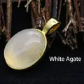 Minimalist 24k gold plated oval white agate pendant necklace charm accessory - Agate