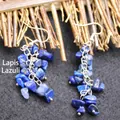 Ins style blue lapis lazuli crushed stone drop earrings with silver chain - Lapis Lazuli